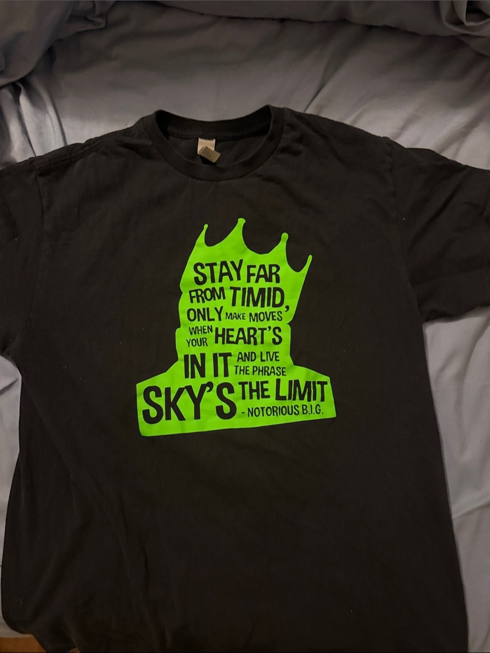 Gildan Black Short Sleeve Tee with Neon Green Notorious B.I.G. Crown Graphic